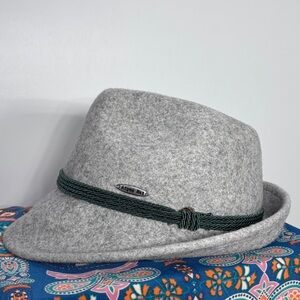 E.H.G. Bavarian Alpen Fedora Wool Hat Size Small Grey With Olive Rope Accent